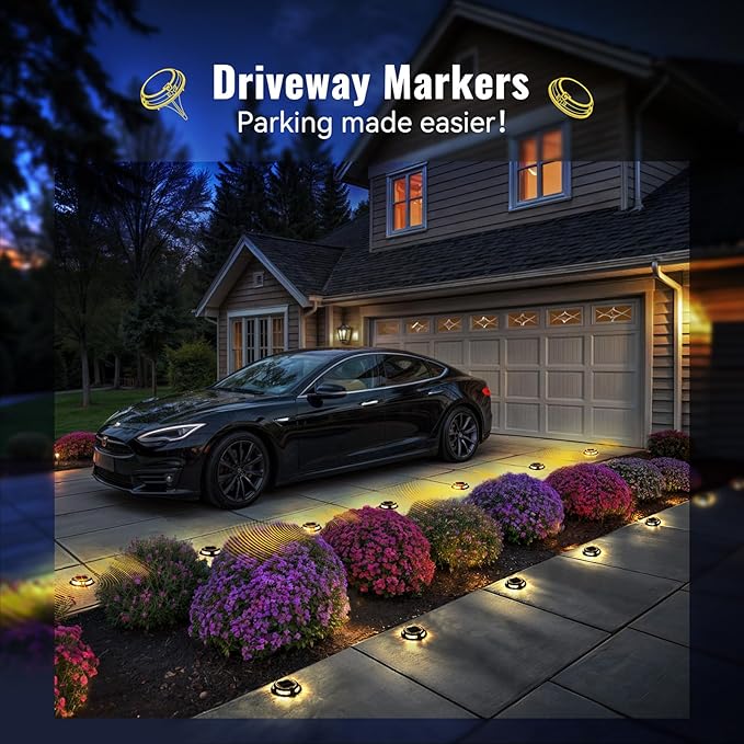 Solar Driveway Lights Outdoor 4 Pack, RGB Colors Solar Deck Dock Lights Outdoor Waterproof IP68, 3 Dynamic Light Modes, Driveway Marker for Warning Stair, Boat Dock, Step, Walkway, Patio Decor