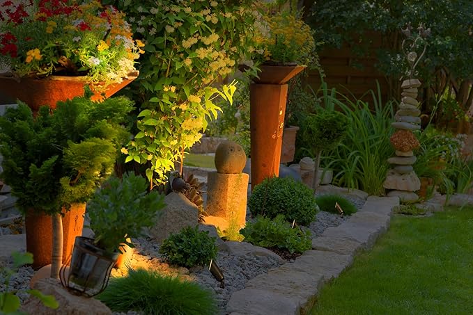 GKOLED 12 Pack Brass Landscape Spotlight, LED Low Voltage Landscape Lighting, Outdoor Adjustable Lights for Yard Wall Lawn Tree Patio Garden, Waterproof Directional Up Light with 5W MR16 Bulb