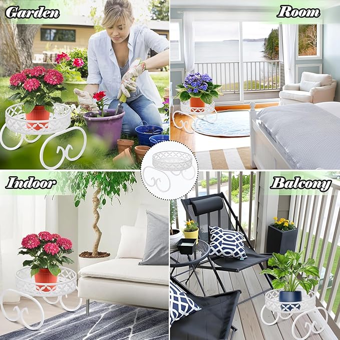 White Plant Stand, Round Metal Flower Stand Indoor Outdoor, Anti-Rust Iron Plant Shelf, Plant Holders for Multiple Plants, Display Rack Planter Flower Pot Stand Holder for Garden Home Decor