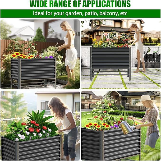 Doniks 2PCS Raised Garden Bed with Legs, 48×24×37in Large Outdoor Metal Galvanized Garden Planting Box,900lb Capacity for Vegetables Lawn Green Flowers, Fruits, Terrace