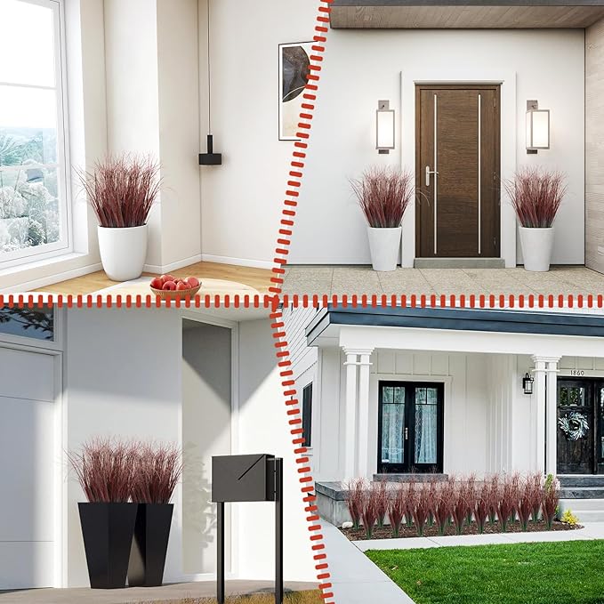 36Pcs Artificial Grass Plants, Faux Shrubs Wheat Grass, Artificial Tall Grasses Fake Plants for Outdoor Decor,Artificial Greenery Stems Weed for Room Indoor Home Decor(Red)