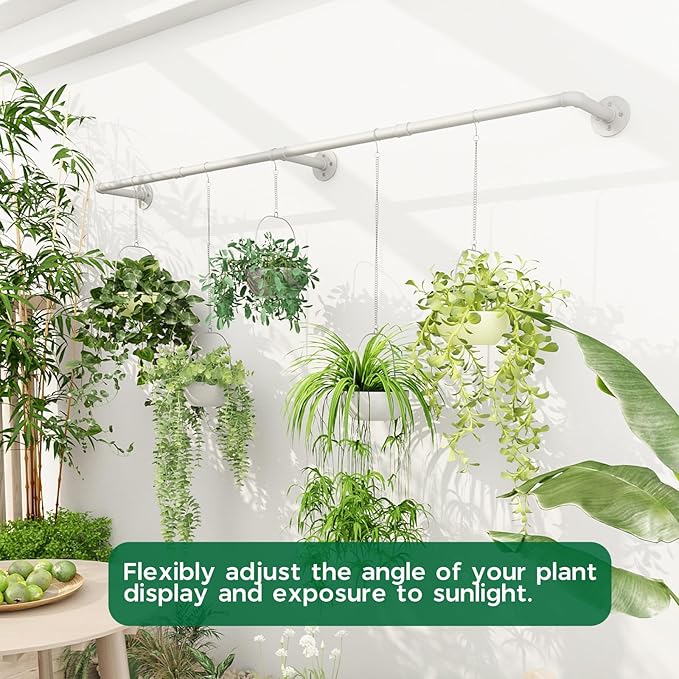 Bamworld Hanging Planters for Indoor Plants Plant Hanger Indoor Hanging Plant Holder Window Plant Shelves Metal Rod(Pot&Plant Not Included) 70in White