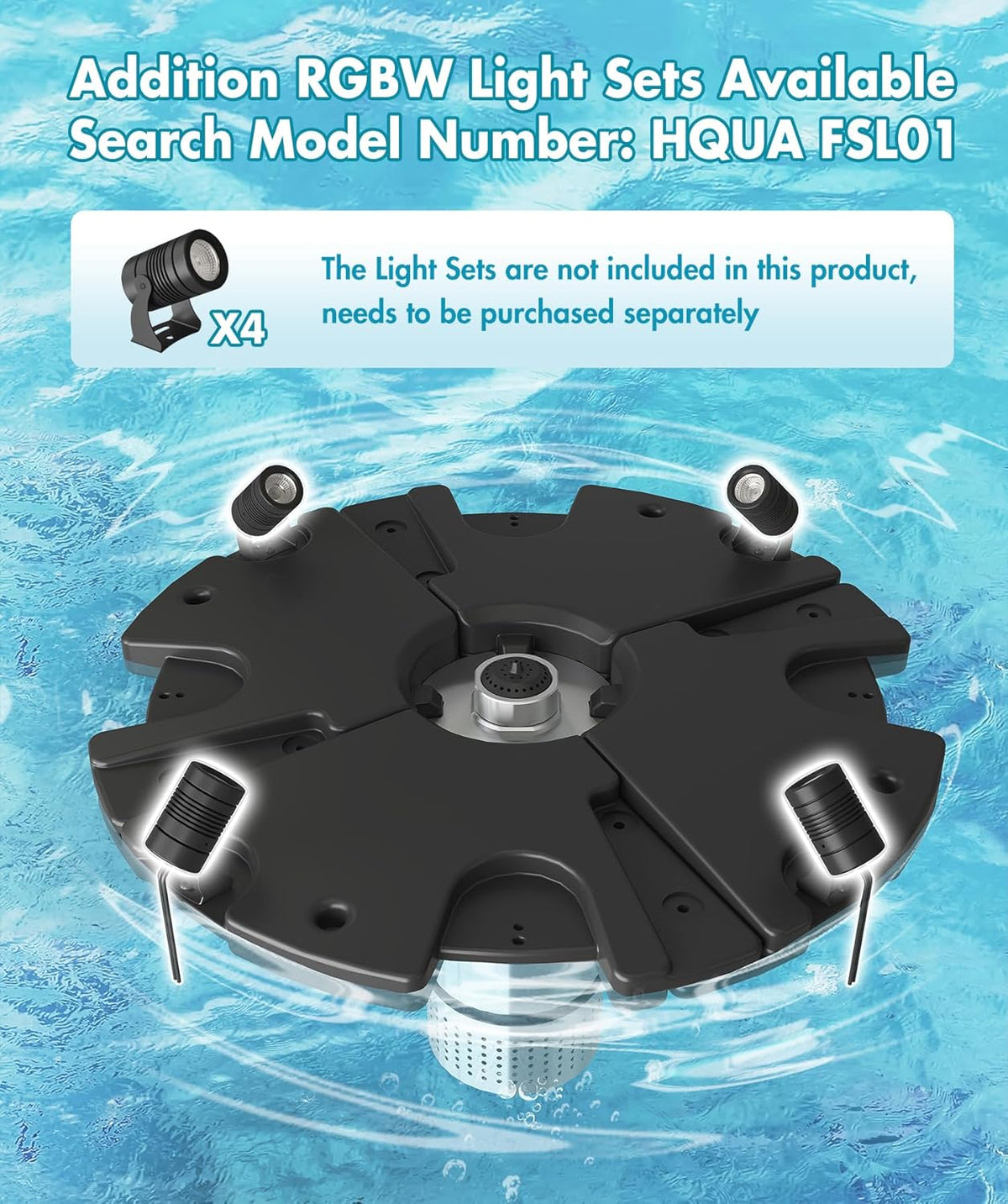 HQUA-FS01 110V, 1/2HP, OD(φ) 32” Large Pond Floating Fountain with 13000 GPH Fountain Pump, 100’ Power Cord, Two Spray Patterns 32'×12' and 18'×6'