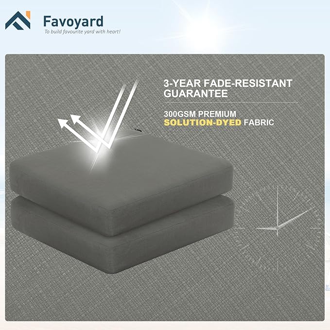 Favoyard Outdoor Chair Cushion 22 x 22 x 3 Inch Rainproof & 3-Year Fade Resistant Patio Furniture Cushions with Removable Cover and Adjustable Ties for Garden Sofa Couch Pads Set of 2, Dark Gray