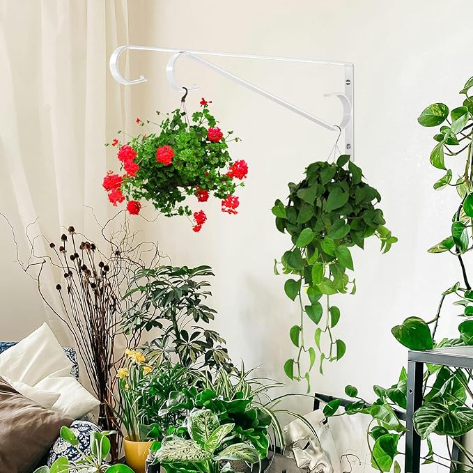Plant Hangers Outdoor (2 Pack-15.5 Inch White) Plant Hooks Heavy Duty Iron Plant Hanger Hook for Wall, Hanging Plant Bracket for Planters, Bird Feeders, Lanterns, Wind Chimes, Outdoor
