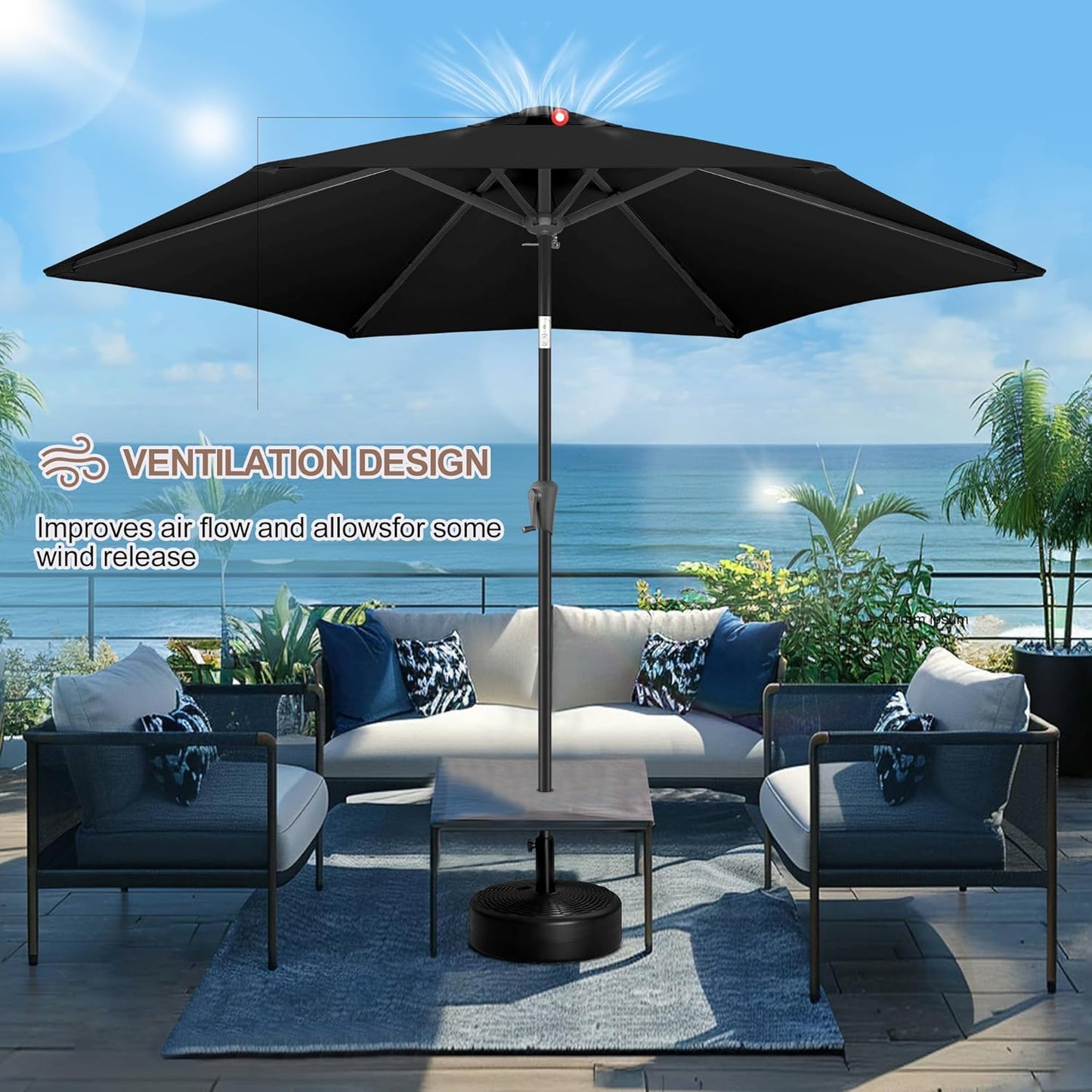 FLAME&SHADE 10ft Patio Umbrella - Outdoor Umbrella with 6 Sturdy Ribs, Push Button Tilt and Crank, UV Protection Table Market Umbrella for Pool, Porch,Garden, Deck, Backyard (Black)