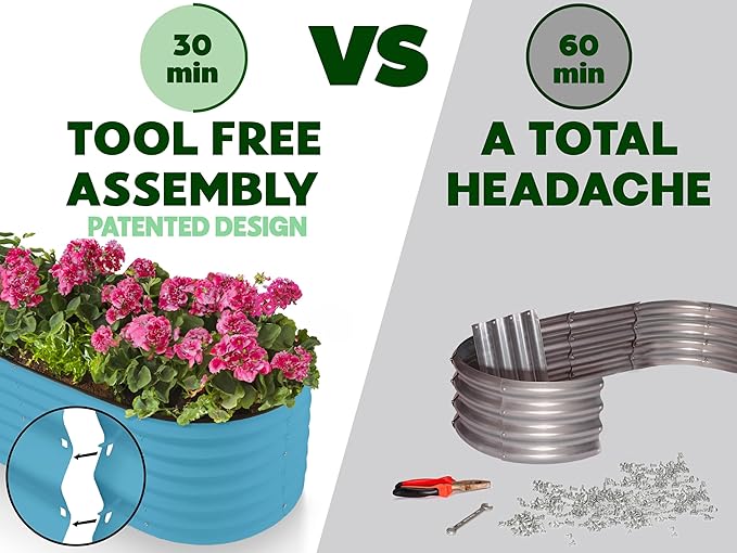 9-in-1 Galvanized Steel Raised Garden Bed // 8×2×1.5 ft Modular Planter for Gardening, Vegetables, Flowers // 18" Tall Metal Raised Garden Beds Outdoor (Teal) // Patented Design Planter Box