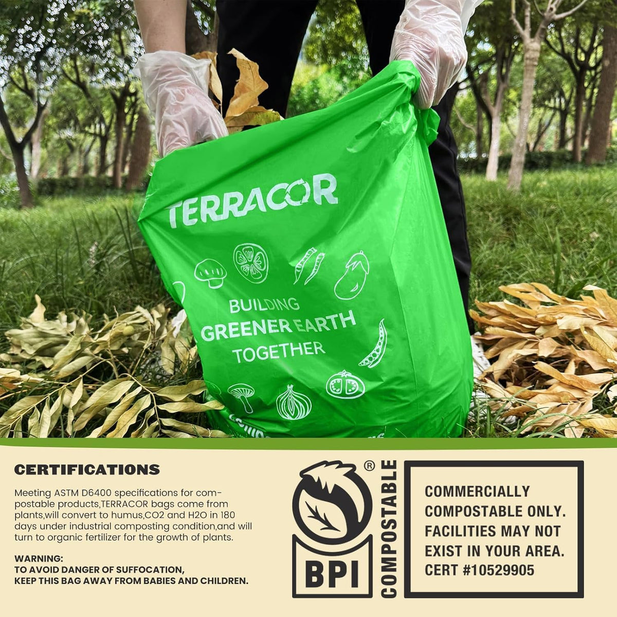 13 Gallon Compostable Trash Bags, 40 Bags Compost Bags for Countertop Bin, Camping Toilet Bags for Portable Toilet, BPI Certified and Meet The ASTM D6400 Standard