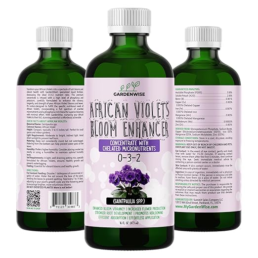 0-3-2 African Violet Fertilizer for Indoor Plants: Concentrated Plant Food โ Plant Fertilizer, Bloom Booster for All Violets, Indoor Flowering Plants, Vigorous Growth and Blooming (16 OZ)