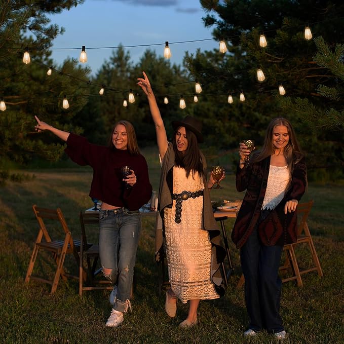 58FT Solar String Lights Waterproof with Remote, ST38 LED Dimmable Globe Outdoor Lights for Patio with 27 Edison Vintage Shatterproof Bulbs, Connectable Backyard Lights for Bistro, Porch