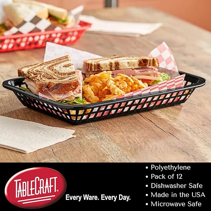 TableCraft C1077R, Cash and Carry Grande Basket, Red, Platter Food Basket, Durable Design, Ideal for Serving and Display, Versatile Use, Pack of 12, Vibrant Red Color