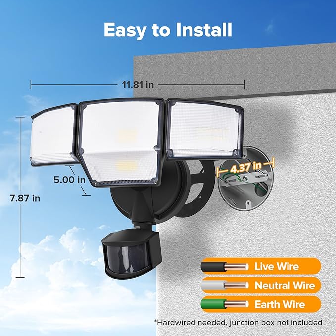 LUTEC 80W 9000LM LED Security Light Motion Sensor Outdoor Lights, 4 Head LED Flood Lights Outdoor 5000K Daylight, IP65 Waterproof, Motion Detected Lights for Outside, House, Garage, Yard (Black)
