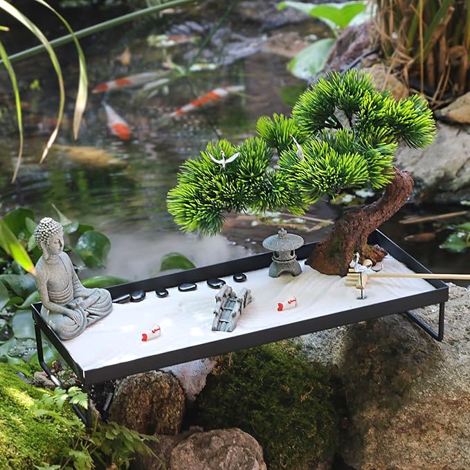 BangBangDa Japanese Meditation-Decoration - Home Office Bonsai Decor for Table Desk - Buddha Rock Sand Tabletop Decor Gifts for Women Man Friends