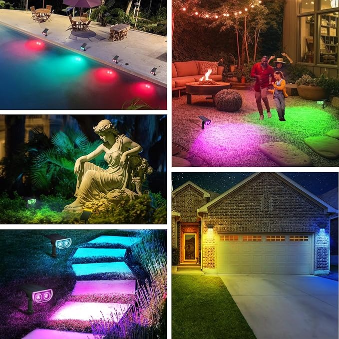 Linkind StarRayS Solar Lights Outdoor, Color Changing Solar Spot Lights Outdoor, IP67 Waterproof Colored Solar Lights for Garden, Yard, Landscape and Walkway, Multicolor, 6 Pack