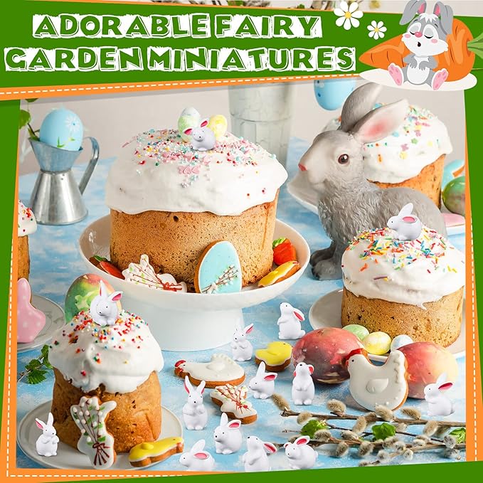 Marsui 100 Pcs Bunny Miniatures Figurines Rabbit Miniature Accessories Easter Garden Landscape Garden Rabbit for Easter Garden Accessories Dollhouses Decoration(Classic Rabbit)