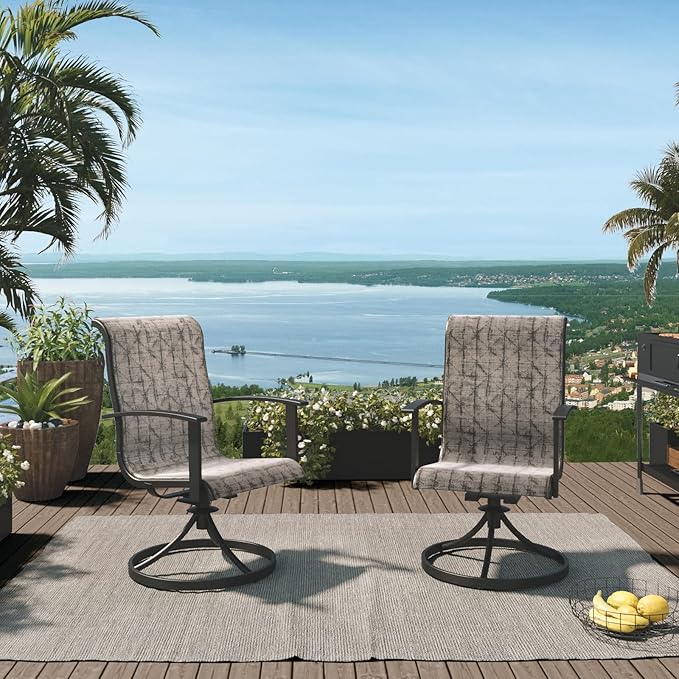 Grand patio Outdoor Swivel Dining Chairs 4-Piece Patio Dining Chairs Set Mesh Sling Patio High Back Swivel Rockers, Black & Grey Plaid