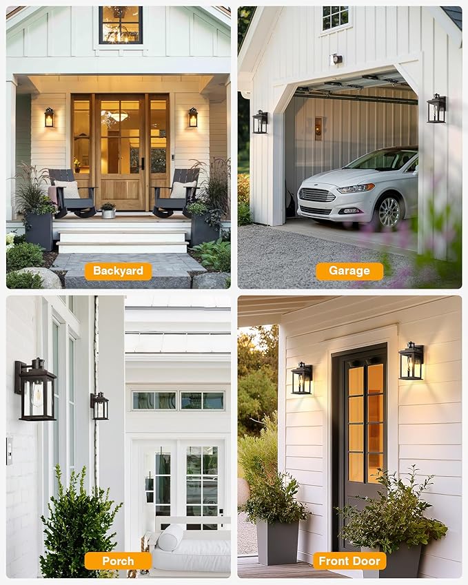 VIANIS Distance-Adjustable Motion Sensor Porch Light, 2-Pack Oil Rubbed Bronze Waterproof Outdoor Light fixtures Wall Mount, Anti-Rust Dusk-to-Dawn Outdoor Lanterns for Porch, Garage, Front Door