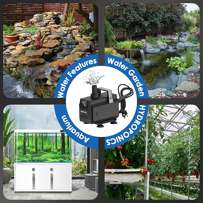 Submersible Water Pump 600GPH/35W Fountain Pumps with Flow Control, Pond Pump Submersible Outdoor with 10ft 3-Core Power cable for Hydroponics, Aquarium, Waterfall, Statuary, Water feature