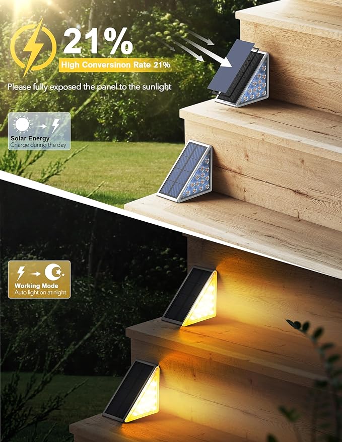 LED Solar Step Lights Waterproof Outdoor Stair Lights, Warm White Solar Deck Lights IP67 Solar Decoration Lights for Yard, Patio, Garden, Walkways, Front Door, Pathway, Driveway, Porch 12 Pack
