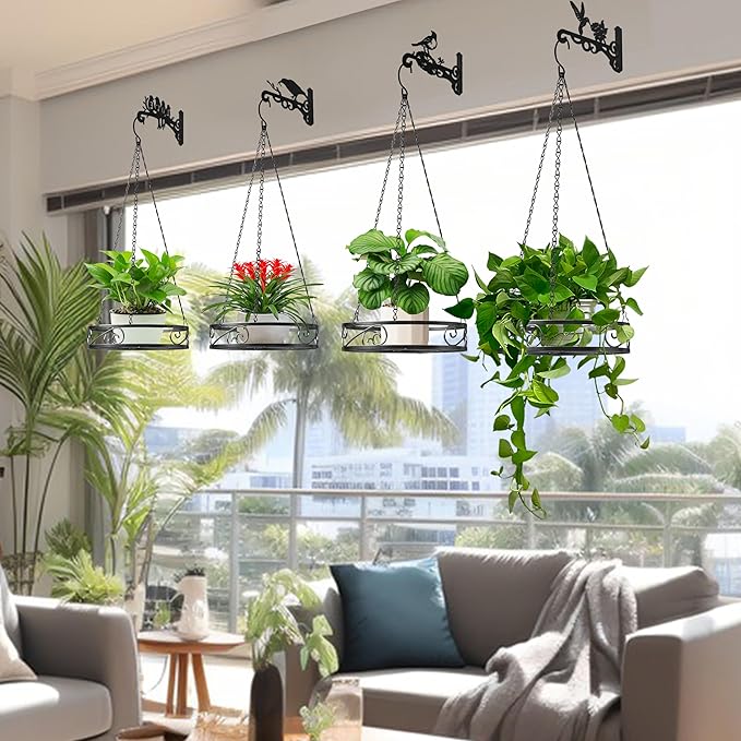 2-Pack Aesthetic Plant Hanger Indoor and Outdoor – 10 Inch Metal Hanging Plant Bracket with Beautiful Bird Pattern – Anti Rust Plant Hooks for Hanging Plants, Bird Feeder, Wind Chime, Lantern