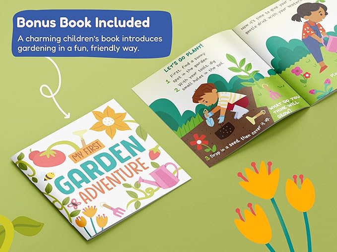 Gardening Set, Tool Kit, for Kids, STEM, Includes Tote Bag, Spade, Watering Can, Rake, Fork, Trowel and Gloves (Sunshine)