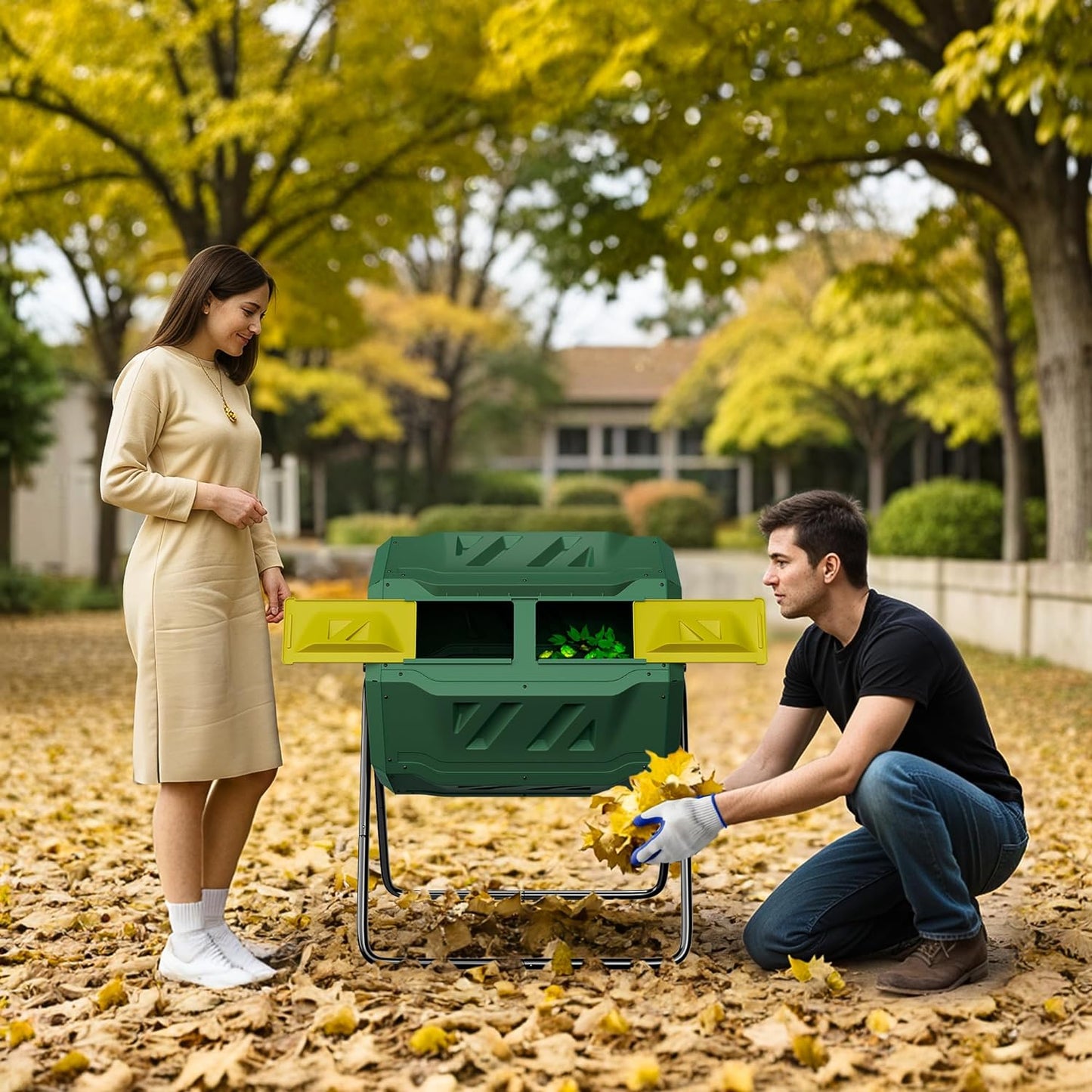 Nouva 43 Gallon Large Composting Tumbler Dual Rotating Chamber Garden Composter Bin Compost Bin with Steel Frame Outdoor Garden Yard,Green