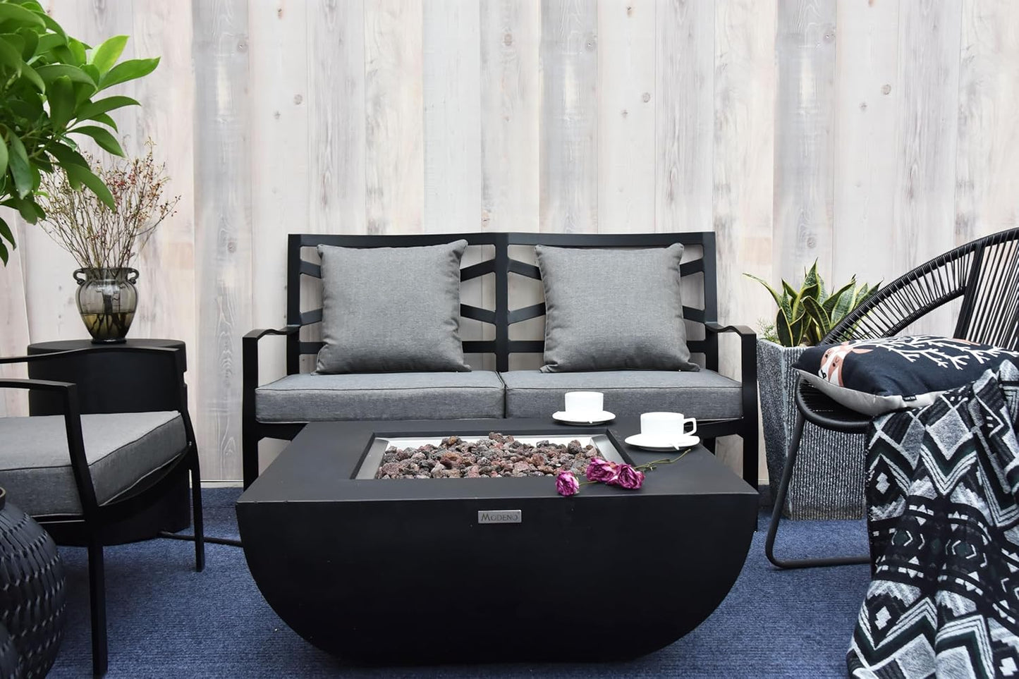 AMS Fireplace | Modeno | Aurora | Firepit Table | Cover and Lava Rocks Included | (Fuel: Natural Gas - Black)