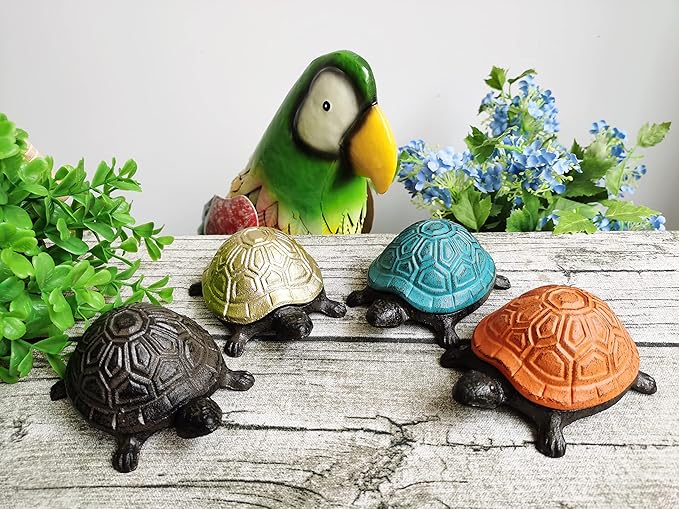 BSTGIFTS Cast Iron Turtle Key Hider - Spare Key Holder - Garden Decoration Turtle, Jewelry Trinkets Box for Key, Ear Studs, Ring, Paper Clip (Antique Brown)…