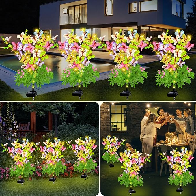 Solar Garden Lights Outdoor Waterproof Butterfly Decor,Solar Swaying Butterfly Lights,Solar Decorative Flowers Stakes for Garden Yard Pathway Fairy Outdoor Decor