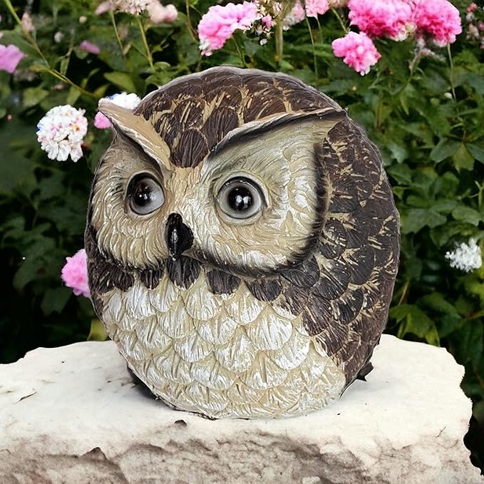 Stocky Owl Garden Decor Holds a Hidden Key Outside - Secret Magnetic Panel Key Hider