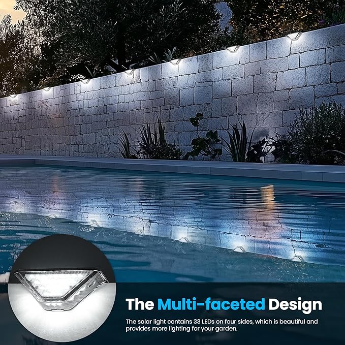 SOLPEX Solar Step Lights Outdoor,Solar Deck Lights for Outside,Two-Sided Stair Lights with 33 LEDs,Waterproof IP65 for Garden,Fence,Deck,Steps,Stair,Porch(2 Pack,Cold White)