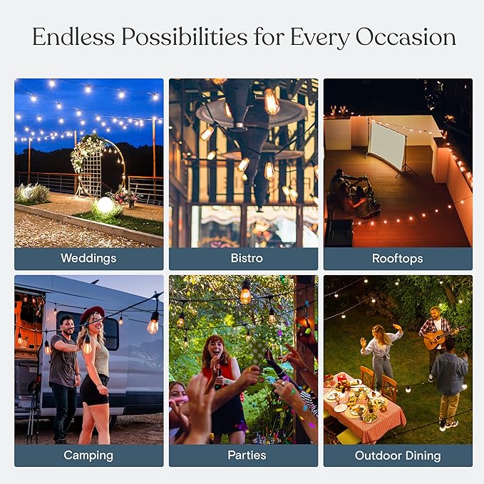 Brightech Ambience Pro - Waterproof LED Outdoor String Lights - 7 Hanging, Dimmable 2W Vintage Edison Bulbs - 24 Ft Commercial Grade Patio Lights Create Cafe Ambience in Your Backyard