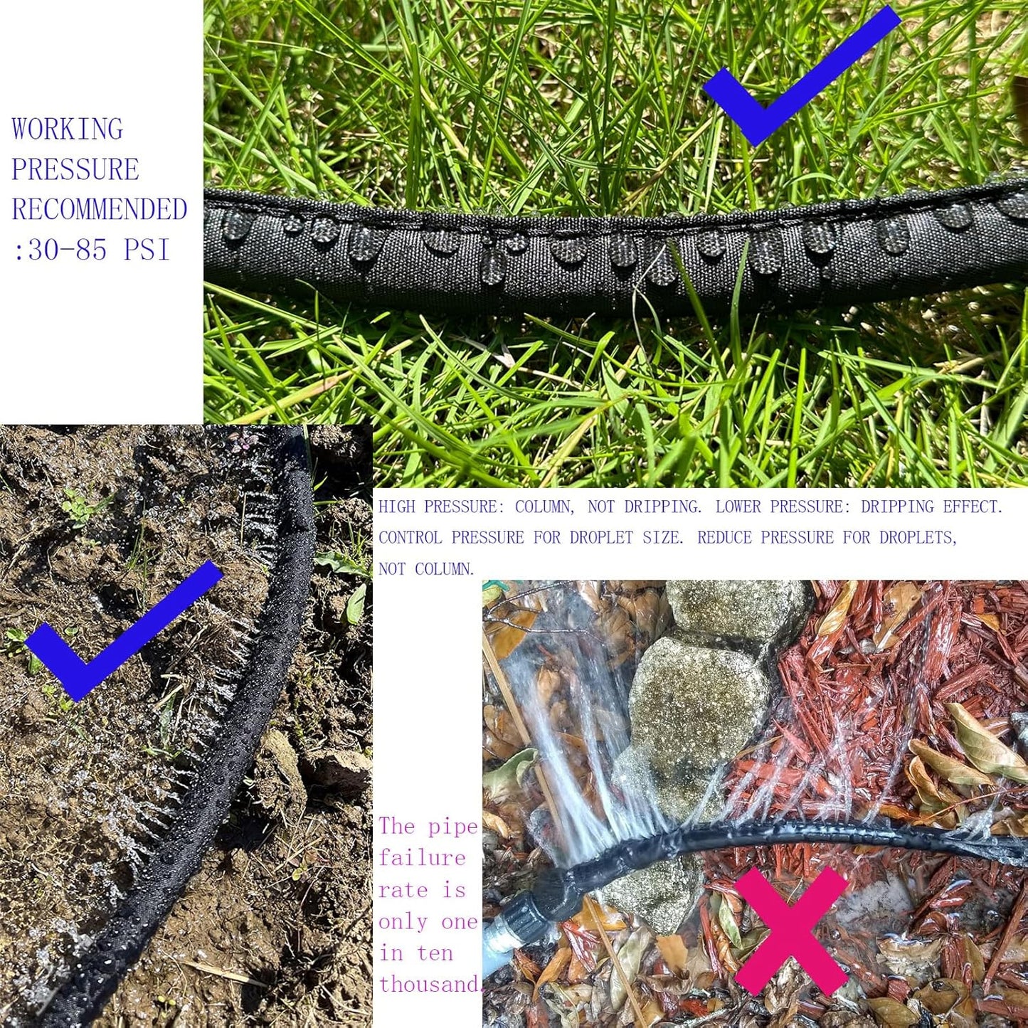 2025 Flat Soaker Hose 10 ft with Stakes for Garden, 10ft Linkable Drip Hose Diy Garden Irrigation System Saving 80% Water, Dual-layer Leak-free Design Water Hose with Holes