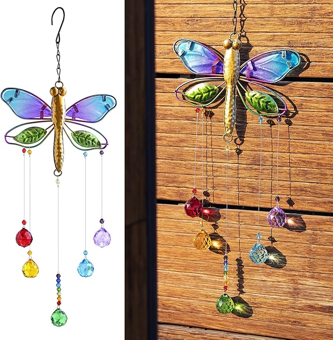 Dragonfly Hanging Crystal Suncatcher Ornament Window Garden Decor Rainbow Maker Prism Pendant