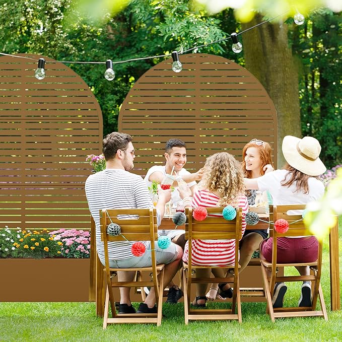 Casaphoria Metal Raised Garden Bed with Trellis and Wheels, 72"x47"x16" Arched Planter Box for Climbing Plants, Vegetables & Vines, Features Drainage Holes and Privacy Screen (Brown-Louvered)