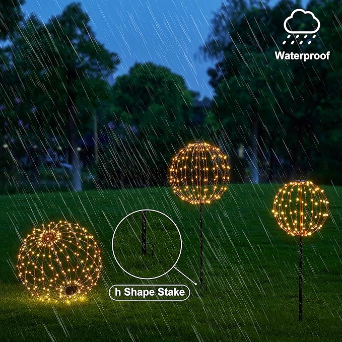 LIGHTSHARE 16IN 128LED Light Ball Yard Decoration Pathway Lights Sphere Light with Fold Flat Metal Frame Indoor Outdoor Waterproof Garden Lights, Plug in