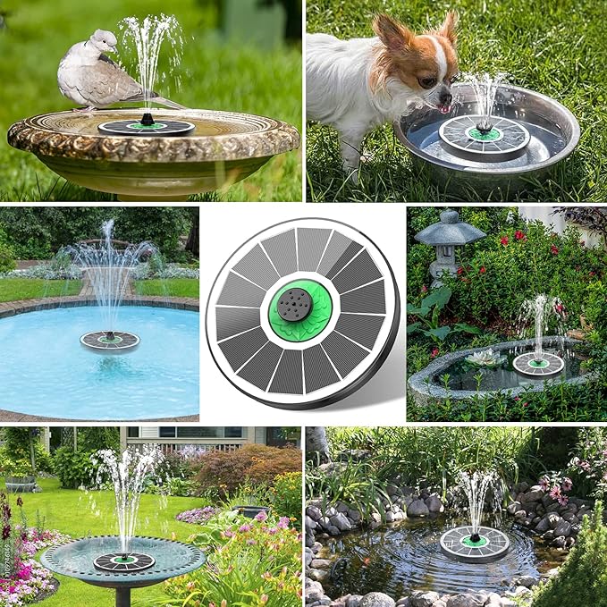 Solar Fountain for Bird Bath Glass - No Battery, 3.5W Solar Bird Bath Fountains Green Flower with 4 Fixed Rods & 7 Nozzles, Solar Powered Water Fountain for Bird Bath,Pond,Pool,Outdoor,Garden