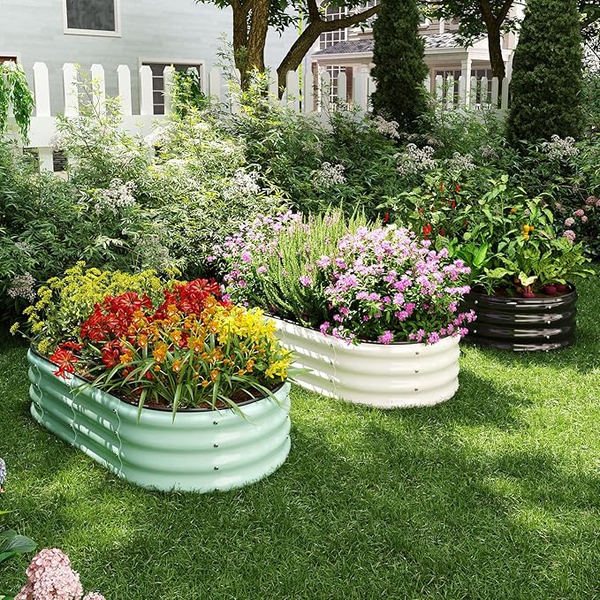 Galvanized Metal Planter Round Raised Garden Bed Kit for Gardening Outdoor,3x3x1ft Grow Garden Box Raised Flower Bed,Round Galvanized Planter Outdoor Large Metal Fire Pit Ring Green