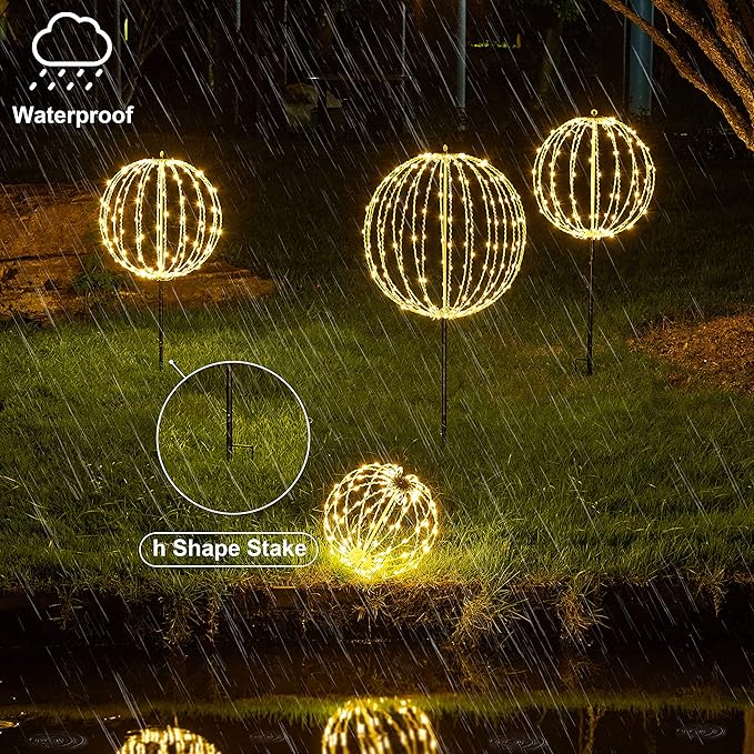 LIGHTSHARE 20IN 200LED Light Ball Yard Decoration Pathway Lights Sphere Light Fold Flat Metal Frame Indoor Outdoor Waterproof Garden Lights, Plug in