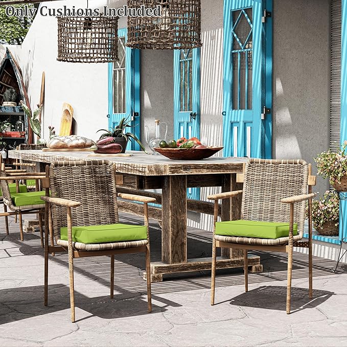 Patio Chair Cushions 17 X 16 X 3 Inch Waterproof Outdoor Seat Cushions for Patio Furniture, Outdoor Sofa Couch Pads with Ties & Handle, Set of 2, Grass Green