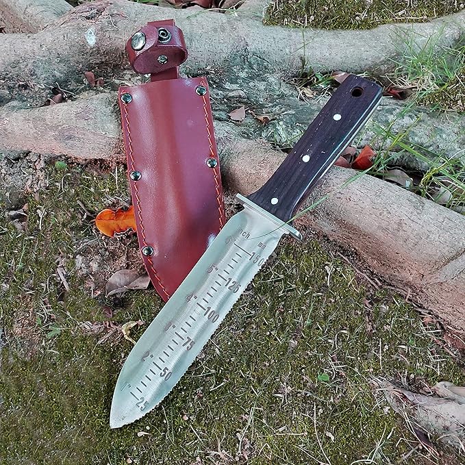 gonicc Professional Hori Hori Garden Knife with Leather Sheath, Protective Handguard, High polished 440 Stainless Steel Blade, Sharpening Stone Included, for Weeding, Digging, Pruning, and Cultivating