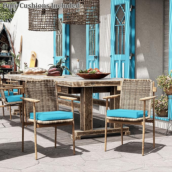 Patio Chair Cushions 17 X 16 X 3 Inch Waterproof Outdoor Seat Cushions for Patio Furniture, Outdoor Sofa Couch Pads with Ties & Handle, Set of 2, Lake Blue