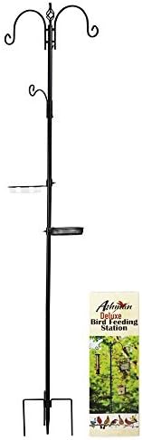 Ashman Deluxe Bird Feeding Station (2 Pack) for Outside - Multi Feeder Pole Stand Kit With 4 Hangers, Bath and 3 Prong Base for Attracting Wild Birds - 22 Inch Wide x 92 Inch Tall