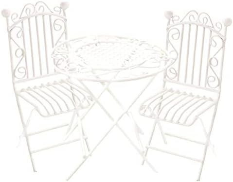 Dollhouse Miniature Bistro Table & Chairs Set Accessories Metal 1:12 Scale Miniatures White Coffee/Tea Furniture Fairy Garden Cute Rustic Elegant Decorations Ornaments (C)