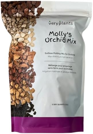 Molly's Orchid Mix - Premium Soilless Potting Mix for Orchids - Contains Bark, Coco Chips, Akadama, Pumice, Lava Rock 3 Dry Quarts