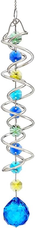 H&D HYALINE & DORA 17.7inch Gazing Ball Spiral Tail,Decorative Wind Spinner Sun Catcher,Rainbow Maker Double-Spiral W/Sea Blue Crystal Ball and Chain,Glass Crystals for Indoor Outdoor Decoration