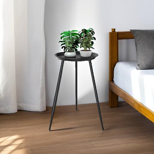 Indoor Plant Stand 20.8" Metal Mid Century Tall Plant Table for Flower Pots,Modern Plant Stand for Indoor Plants Outdoor Small Round Side for Home Decor Shelf Heavy Duty Plant Holder End Table Black