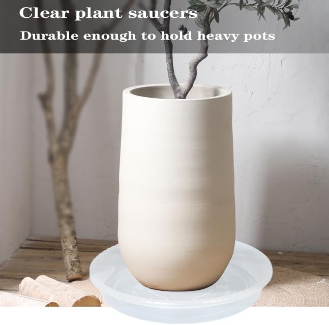 Plant Saucer 6 Pack of 12 inch, Clear Plastic Flower Plant Pot Saucer, Heavy Duty Plant Drip Trays Saucers for Indoor, Plant Water Tray for Planters