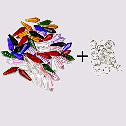 HDCRYSTALGIFTS 50pcs 38mm Crystal Icicle Pendant Chandelier Prisms Drops Lamp Candle Holders Curtain DIY Parts(Multi-Color)
