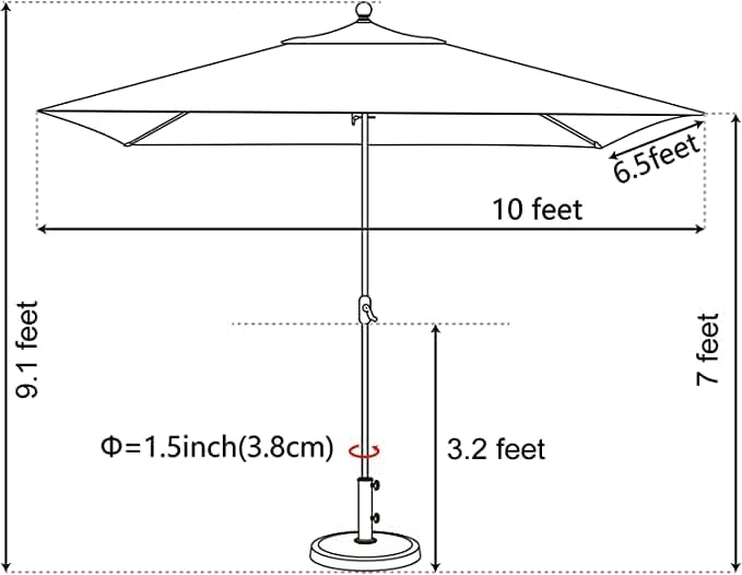 EliteShade USA 10-Year-Non-Fading 6.5x10Ft Rectangular Market Umbrella Patio Umbrella Outdoor Table Umbrella with Ventilation, Burgundy
